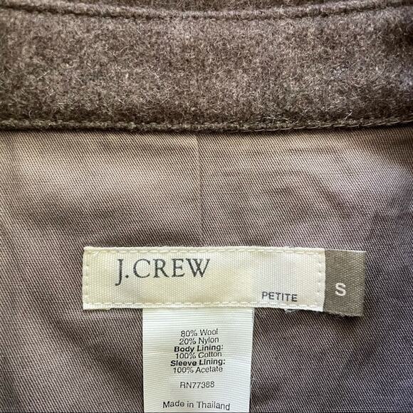 J. Crew Wool Blend Full Zip Lined Brown Jacket Size Petite Small Snap Pockets - Picture 3 of 10
